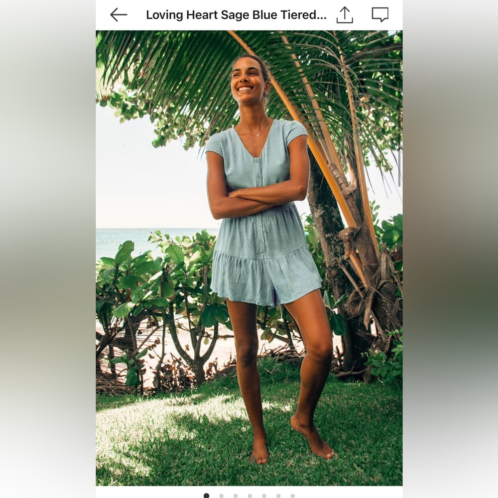 Loving Heart Sage Blue Tiered Button-Up Romper